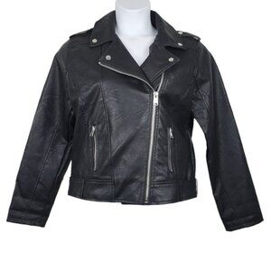 Haute Monde Womens Black Faux Leather Front Zip Moto Jacket Size L NWT